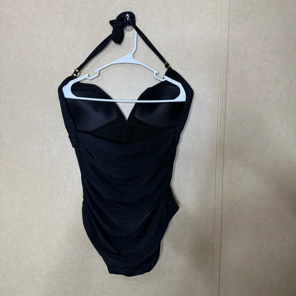 Aqua Eve Halter Black One Piece Swimsuit NWT Size Large - Picture 2 of 8